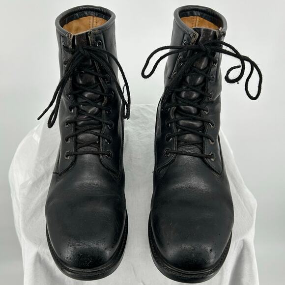Vintage 70s 80s Black Men's 9M Herman Survivors Leather Combat Logger Boots - Picture 3 of 9